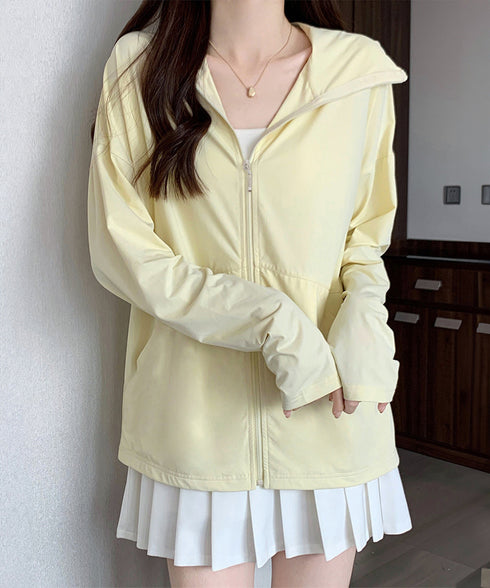 UV対策パーカー 冷感タッチカーディガン フード付き 指穴付きアウター 涼しい オーバーサイズ ジップアップトップス 紫外線対策羽織り 日焼け止めラッシュパーカー 83LIULIUB-001